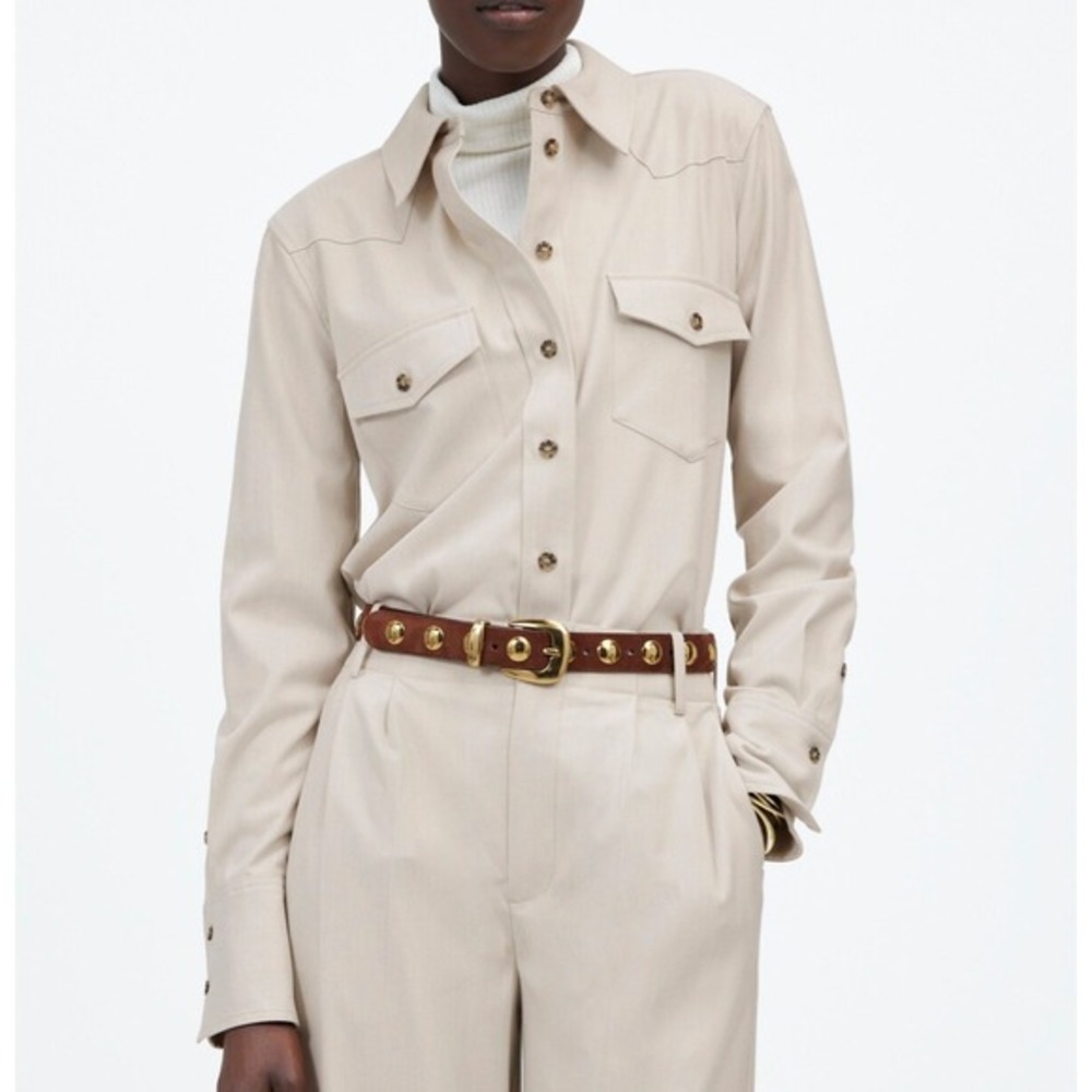 Madewell Womens‎ Size 14 Western Shirt Beige Twill Button Down Flap Pockets